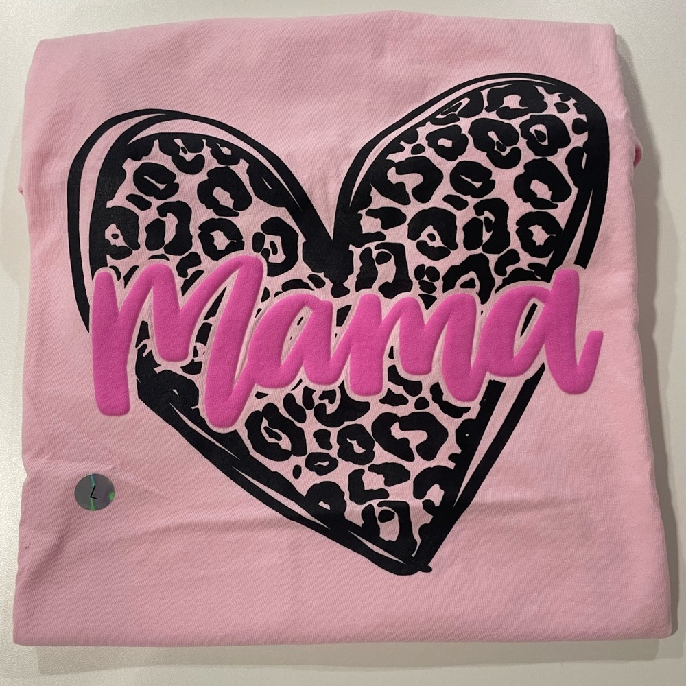 Brand New, MAMA Puff Print Pink T-Shirt, Size Medium and Large